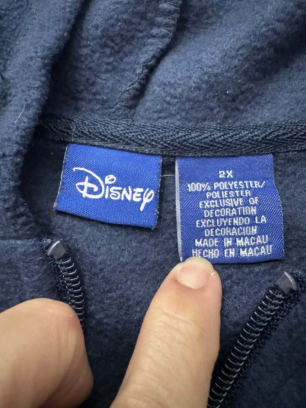 Vintage Y2K Disney Mickey Mouse Old English Fleece Zip Hoodie Navy 2X Macau Made - Picture 4 of 10